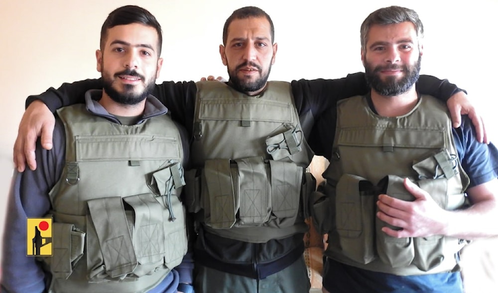 An Image showing the three Hezbollah martyrs Sadek Mohammed Hashem, Ali Jamal Shakr, Hussein Hassan Halawi, together in an undated image. (Military media)