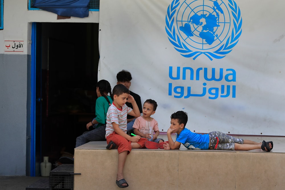Palestinian children from Palestinian refugee camp of Ein el-Hilweh, gather in the backyard of a UNRWA  school, in the southern port city of Sidon, Lebanon, Tuesday, Sept. 12, 2023(AP)