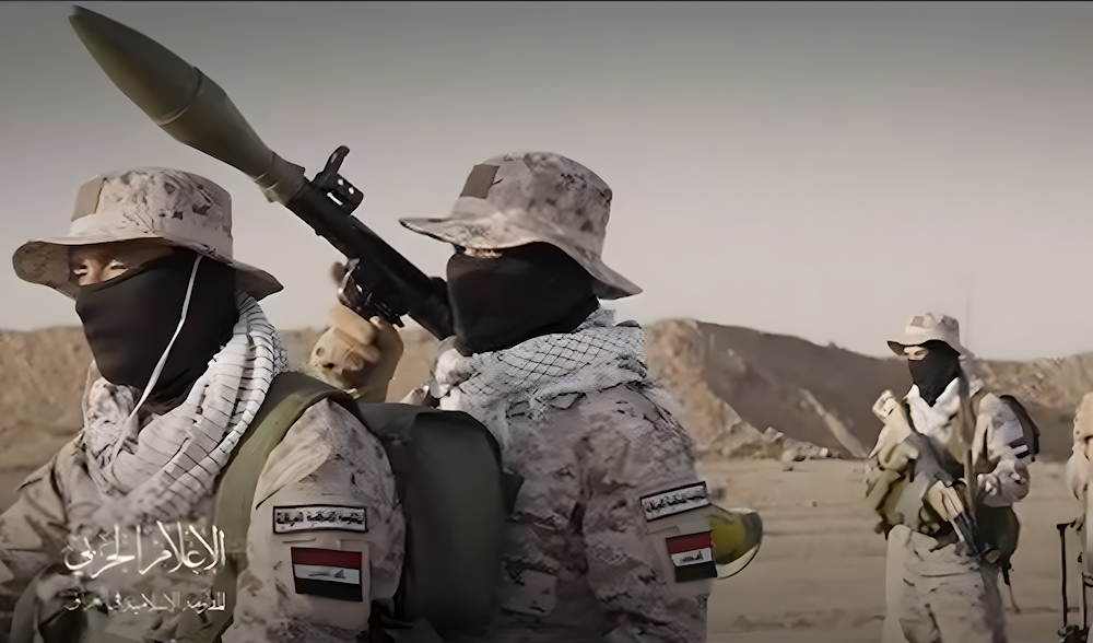 A screenshot from a video released by the Islamic Resistance in Iraq ahead of the commemoration of the 4th anniversary of the martyrdom of the leaders Abu Mahdi al-Muhandis and Hajj Qassem Soleimani on January 2, 2024. (Military media)