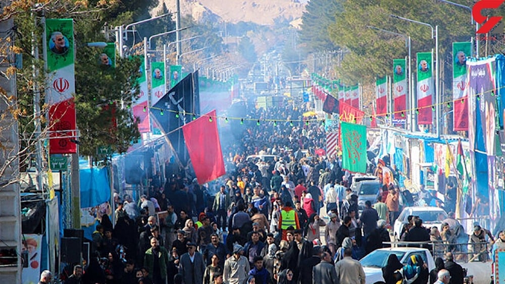 A screengrab from the march leading up to the cemetery where Iran's martyred General Qassem Soleimani is buried. (Iran State media)
