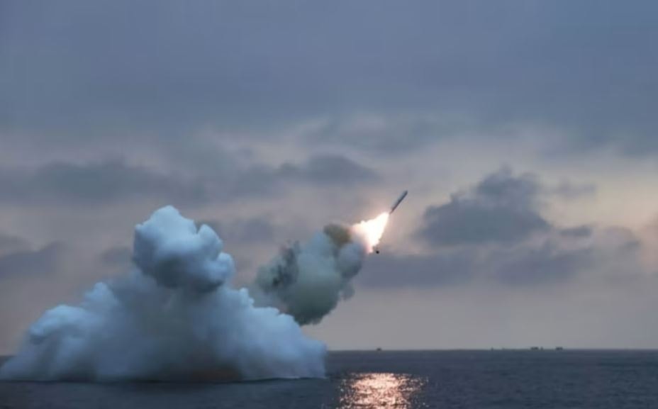 The launch of a strategic cruise missile from a submarine on January 30, 2024. (KCNA via AFP)