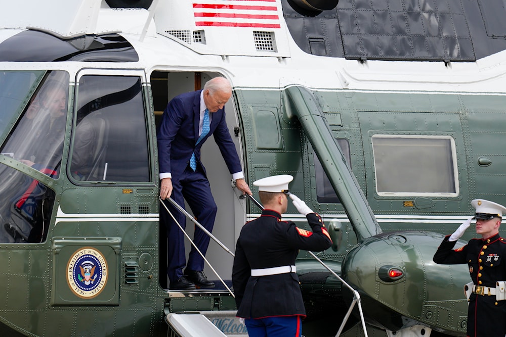 President Joe Biden steps off Marine One before he boards Air Force One at Andrews Air Force Base, Maryland, January 30, 2024 (AP)