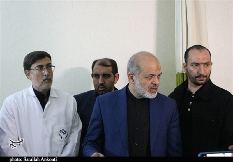 Iranian Interior Minister Ahmad Vahidi, second from the right, visiting wounded of Kerman bombing on January 4, 2024. (Tasnim News Agency)