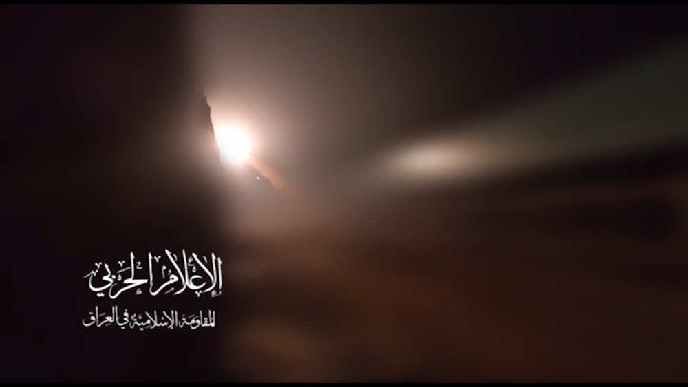 A screenshot a video released by the Islamic Resistance in Iraq military media on January 7, 2024, depicting a the launch of the Arqab cruise missile. (Military media)