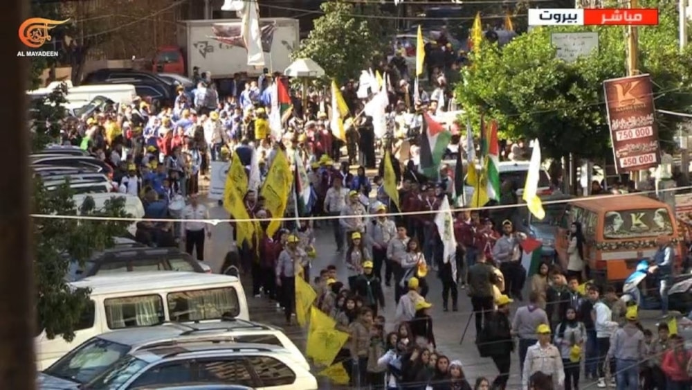 An image from the march that took place in Beirut, Lebanon, in commemoration of the Palestinian Martyr's Day on January 7, 2024. (Al Mayadeen)