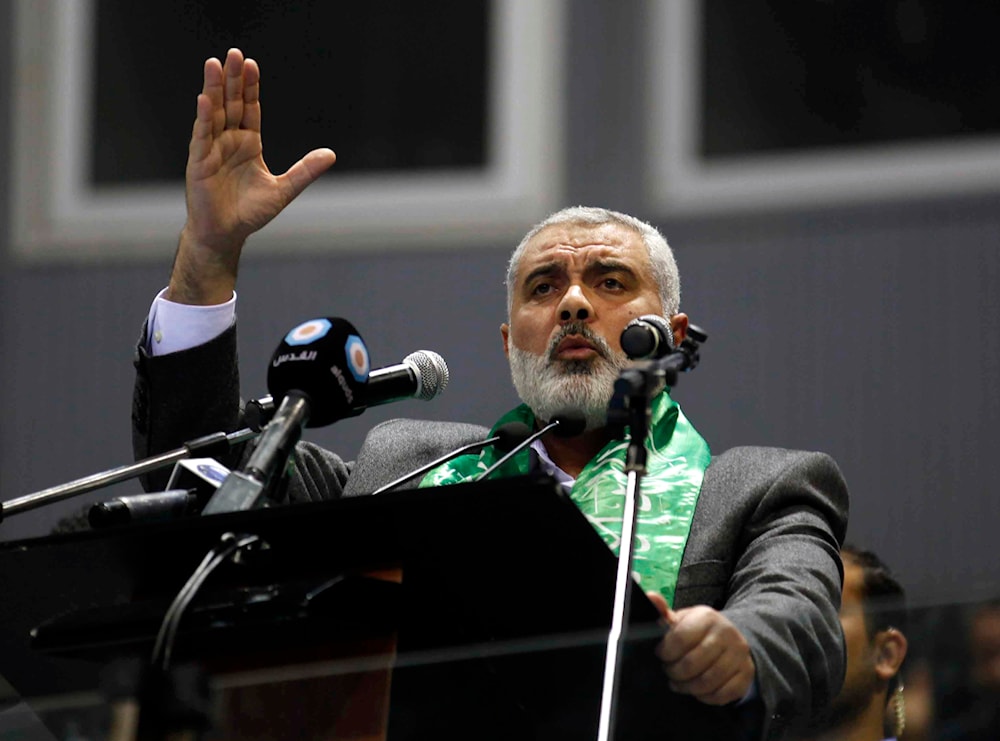 In this Sunday Jan.8, 2012 photo provided Tuesday Jan.10, 2012, senior Hamas leader Ismail Haniyeh delivers a speech in Tunis. (AP)