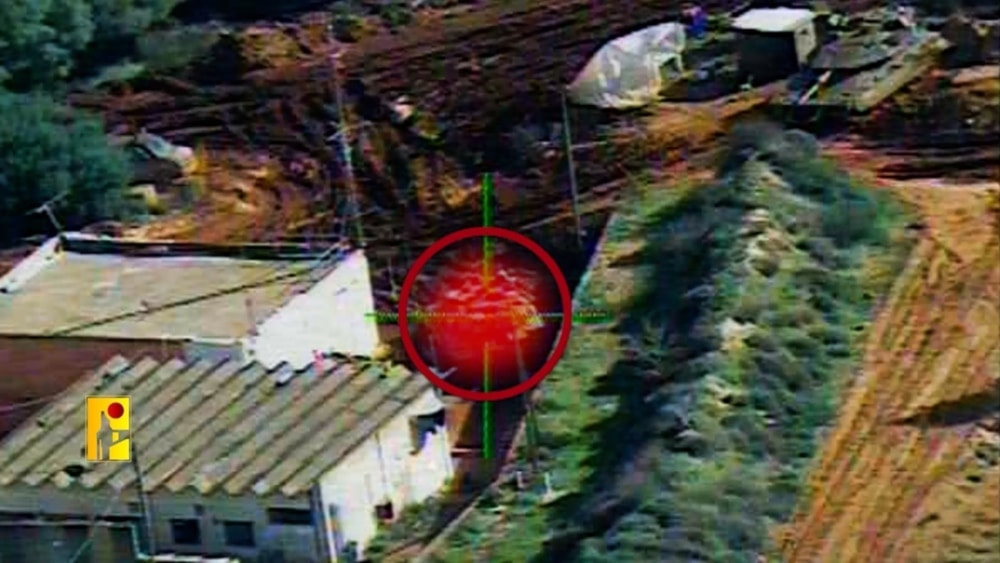 Footage of Hezbollah's targetting of an Israeli Merkava