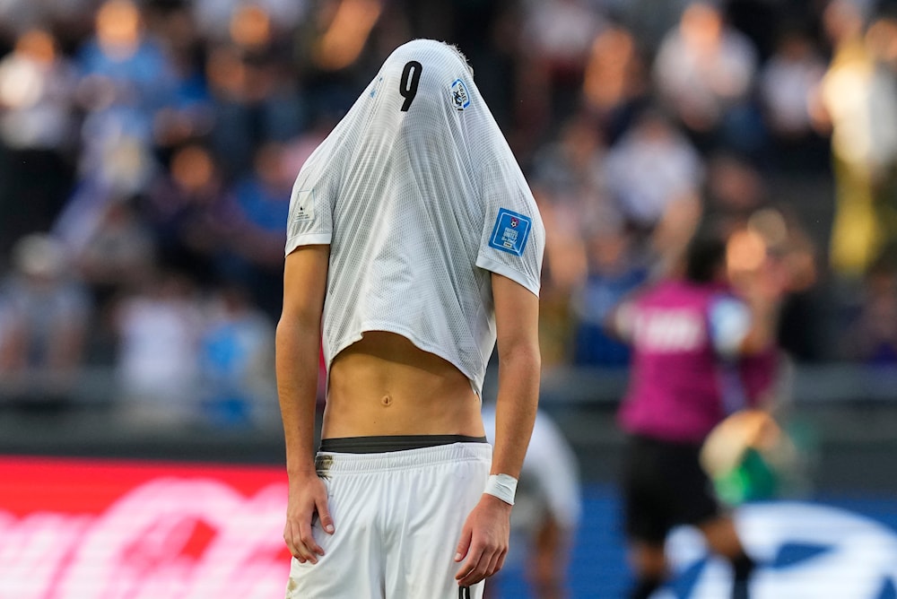 Israel's Dor Turgeman reacts after after losing to Uruguay at the end of a FIFA U-20 World Cup semifinal soccer match at the Diego Maradona stadium in Argentina, Thursday, June 8, 2023. (AP)