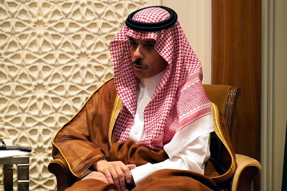 Saudi Foreign Minister Prince Faisal bin Farhan speaks during his meeting with the U.S. Secretary of State Antony Blinken at the Ministry of Foreign Affairs in Riyadh, Saudi Arabia, Saturday Oct. 14, 2023(AP)