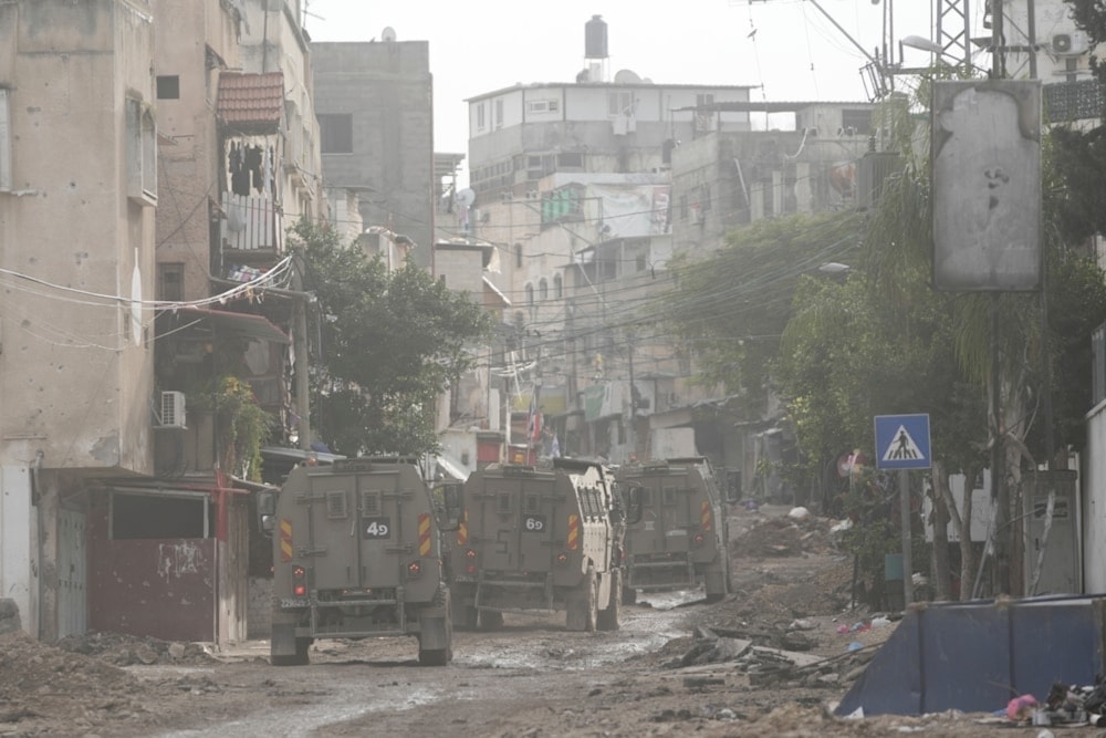 IOF are seen during a raid in the Tulkarm refugee camp, west bank on January 17, 2024. (AP)