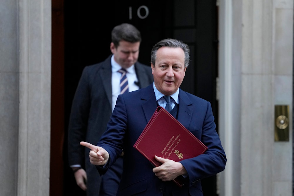 Britain's Foreign Secretary David Cameron leaves 10 Downing Street after attending a cabinet meeting, in London, Tuesday, Nov. 28, 2023(AP)