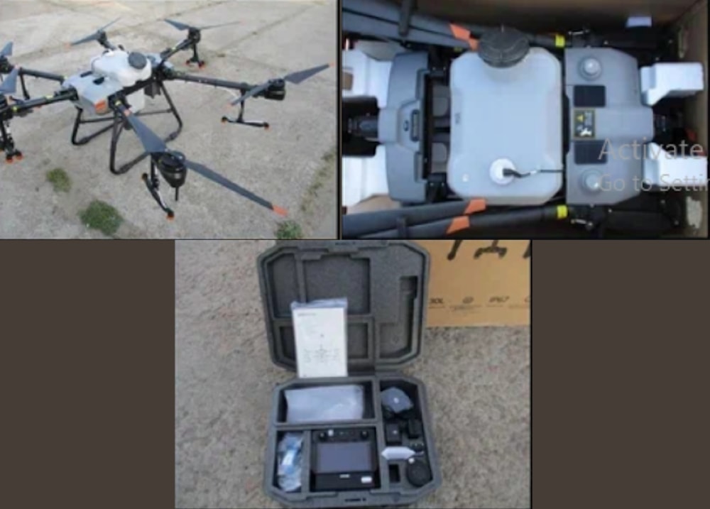 Ukrainian army UAV with hardware for spraying toxic substances