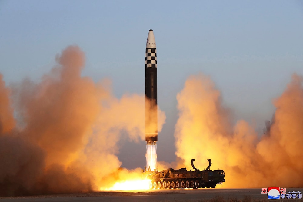 This photo provided by the North Korean government shows what it says is an intercontinental ballistic missile in a launching drill in the DPRK, March 16, 2023. (AP)