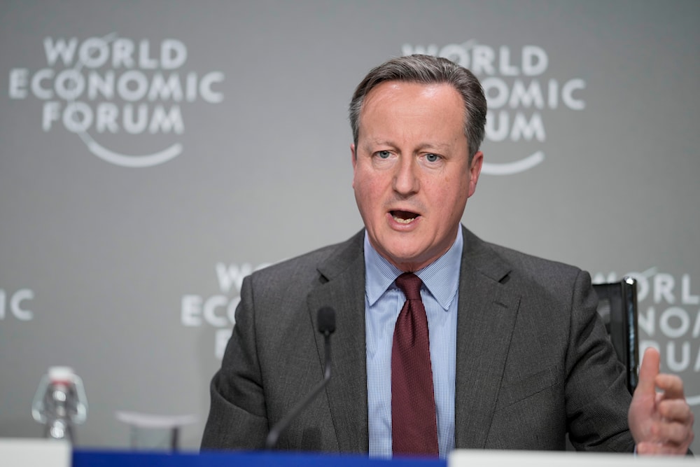 Britain's Foreign Secretary David Cameron takes part in a panel discussion at the Annual Meeting of World Economic Forum in Davos, Switzerland, Wednesday, Jan. 17, 2024. (AP)