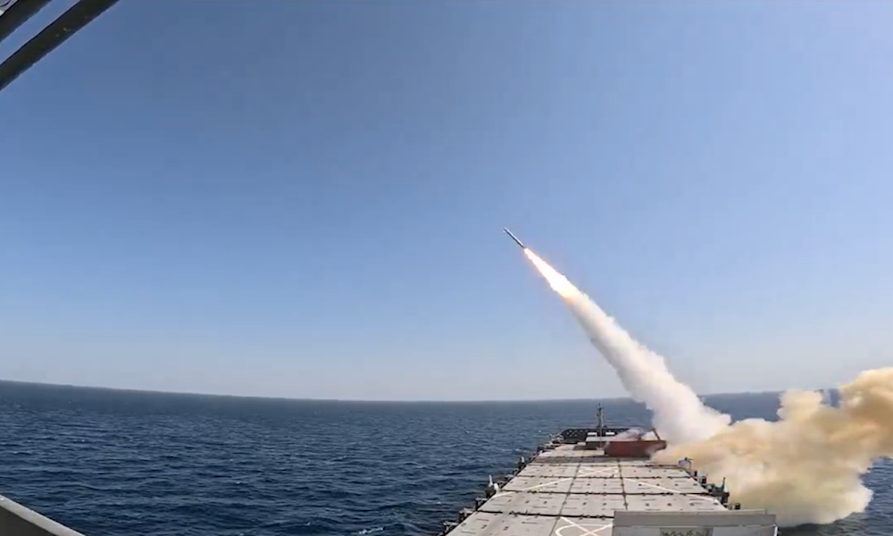IRGC fires ballistic missiles camouflaged in containers from warship