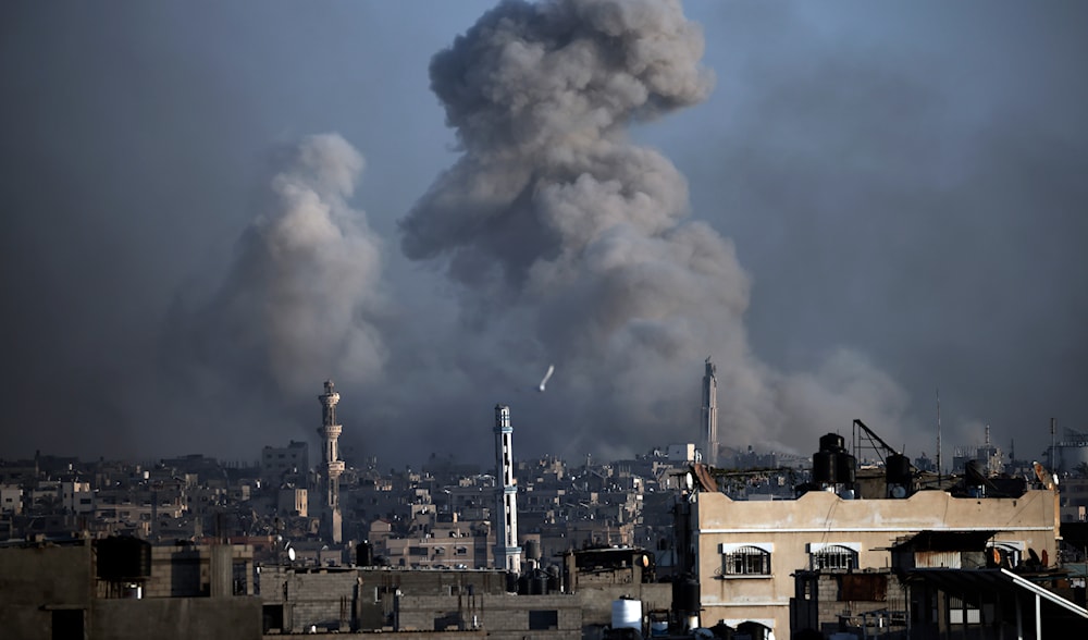 Smoke rises following the Israeli occupation's bombardments in Khan Younis, southern Gaza Strip, on Jan. 17, 2024. (AP)