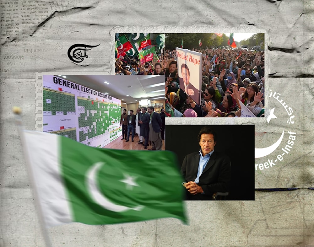 The morning after the elections brought about a bewildering revelation: the PTI secured victory in only one province, Khyber Pakhtunkhwa (KPK), while facing defeat in numerous other constituencies. (Al Mayadeen English; Illustrated by Batoul Chamas)