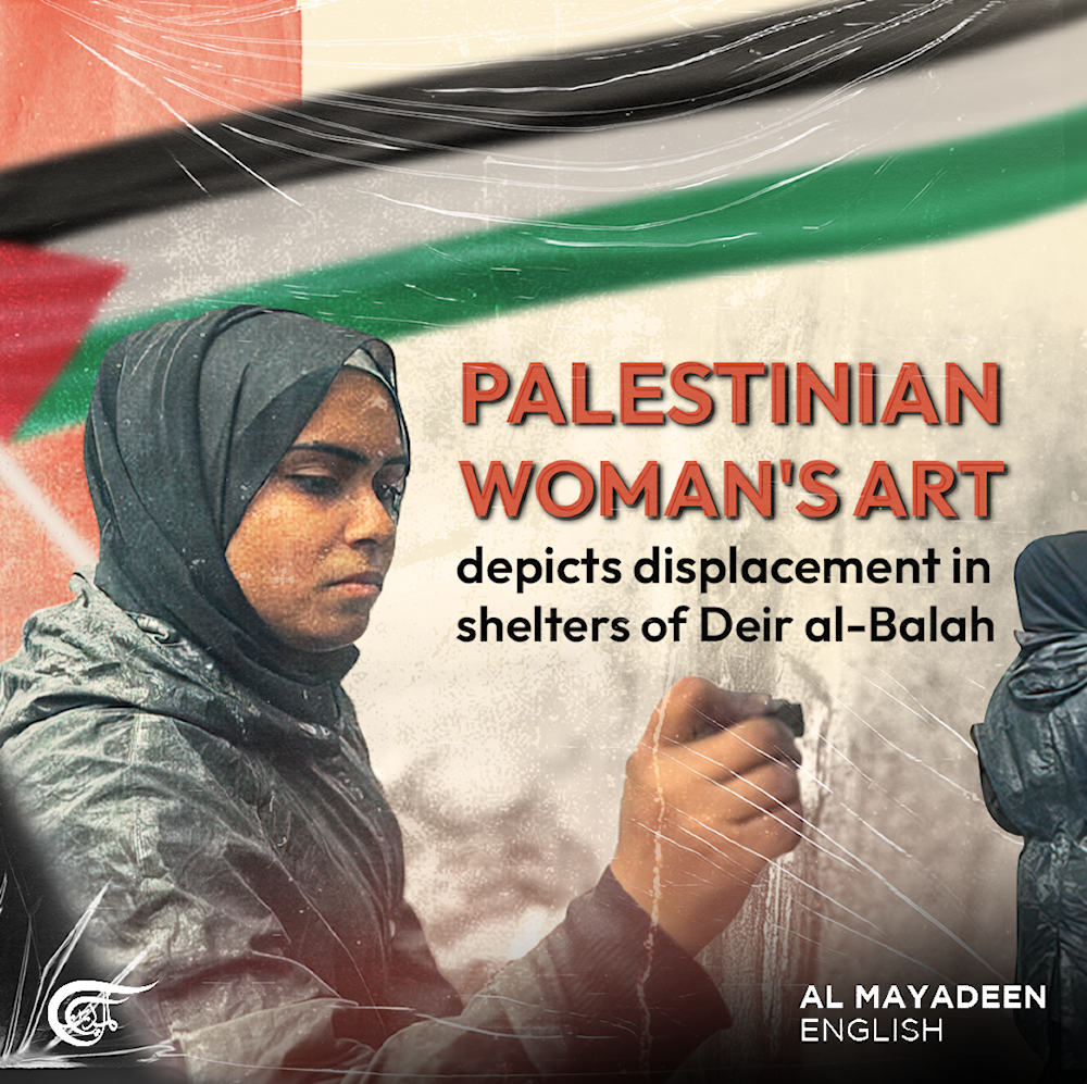 Palestinian woman's art depicts displacement in shelters of Deir al-Balah
