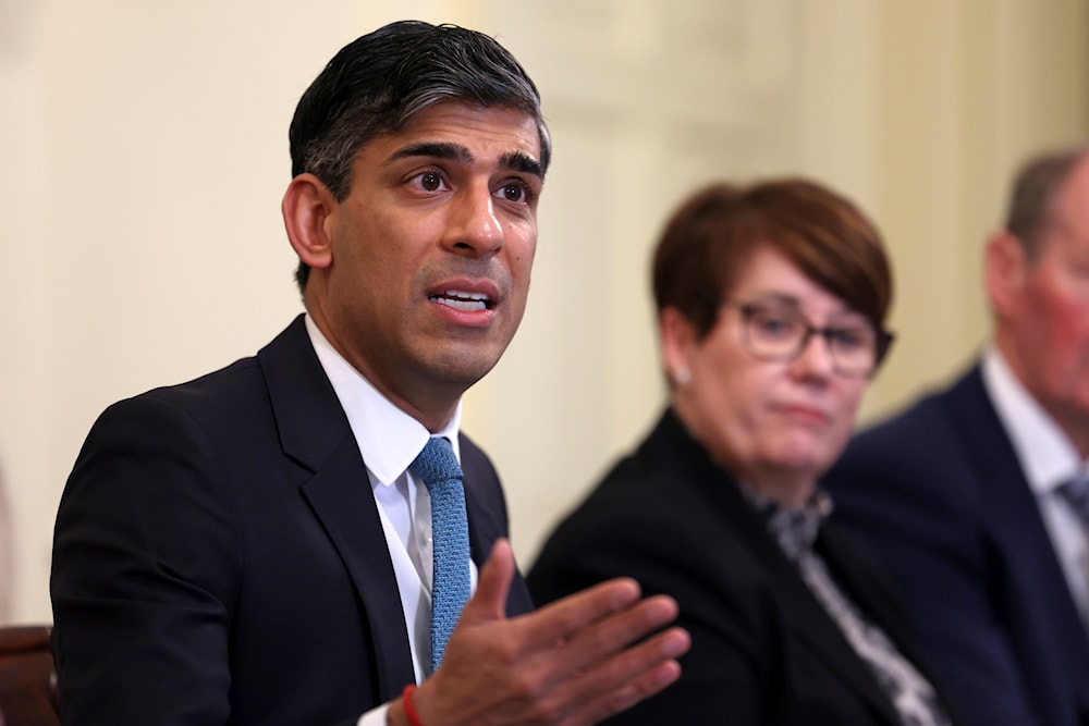 Britain's Prime Minister Rishi Sunak speaks with business leaders during the first meeting of his Business Council inside 10 Downing Street, central London, Wednesday Feb. 14, 2024. (AP)