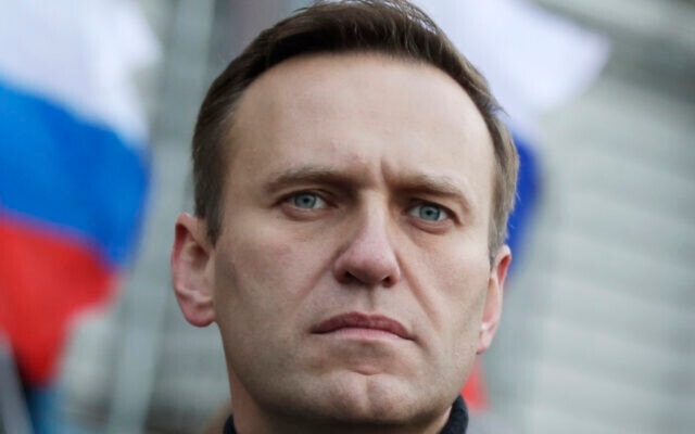 Russian opposition activist Alexei Navalny takes part in a march in memory of opposition leader Boris Nemtsov in Moscow, Russia, on February 29, 2020. (AP)