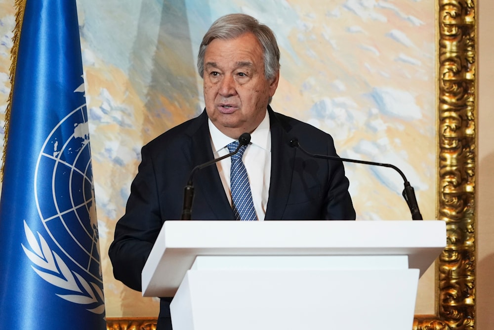United Nations Secretary-General António Guterres gives an address after a closed-door summit on Afghanistan in Doha, Qatar, Tuesday, May 2, 2023. (AP)