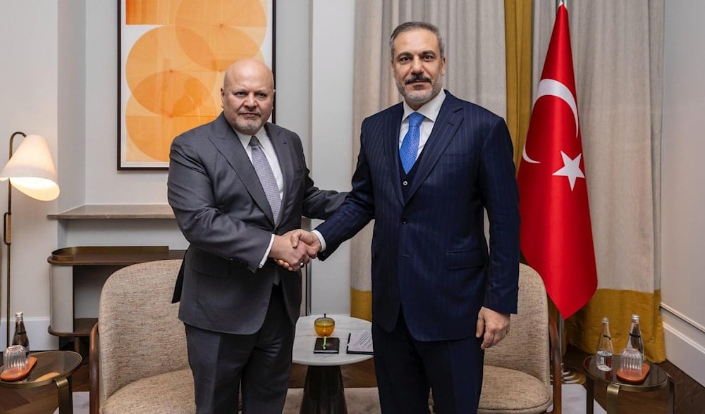 ICC Prosecutor Karim Khan meets Turkish Foreign Minister Hakan Fidan on the sidelines of the Munich Security Conference on February 18, 2024. (Social media)