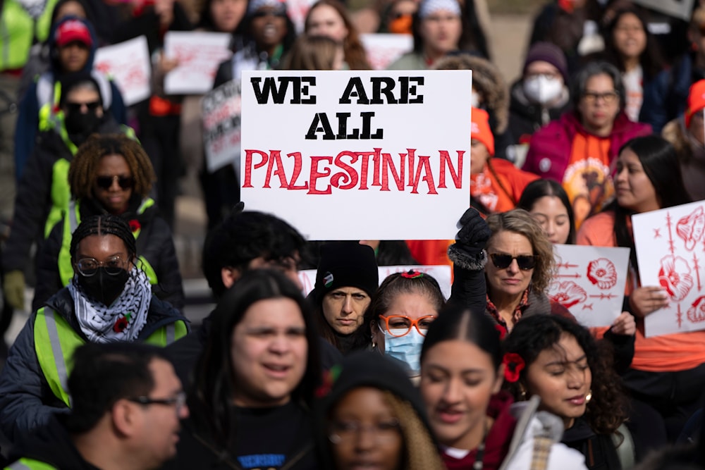 Activists from the group United We Dream march in support of immigration and Gaza on Capitol Hill, Thursday, Feb. 15, 2024, in Washington. (AP)