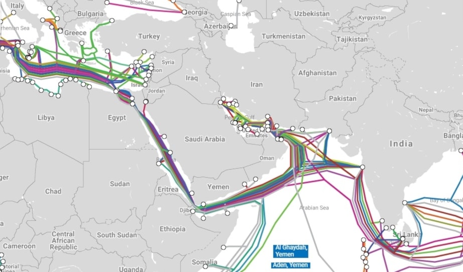 Map of communications cables network near Yemen, February 7, 2020 (Social Media)