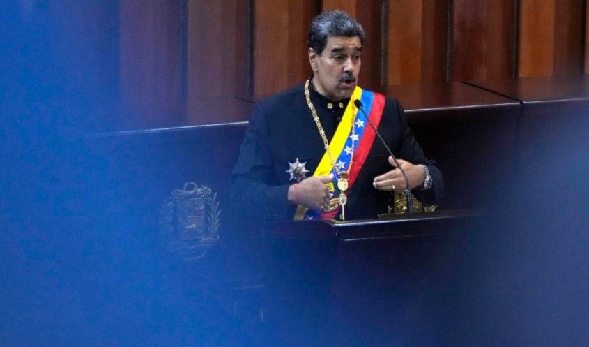 Venezuelan President Nicolas Maduro speaks during a ceremony marking the new judicial year at the Supreme Court in Caracas, Venezuela, Wednesday, Jan. 31, 2024. (AP)
