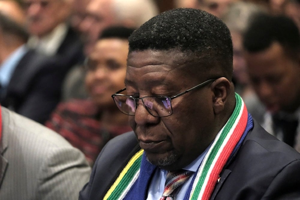 Ambassador of the Republic of South Africa to the Netherlands Vusimuzi Madonsela sits during a hearing at the International Court of Justice in The Hague, Netherlands, Friday, Jan. 12, 2024 (AP)