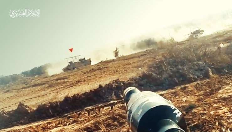 A screengrab from a video shared by al-Qassam Brigades showing the operation targeting Israeli occupation forces in the Gaza Strip, occupied Palestine, on February 20, 2024. (Military media)