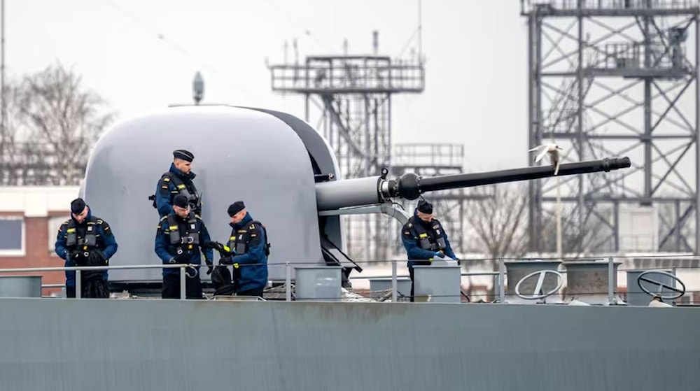 The German frigate Hessen leaves the port at Wilhelmshaven, Germany, for the Red Sea on February 19, 2024. (AP)