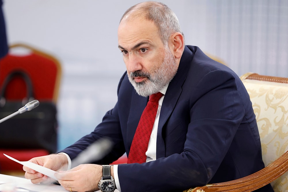 Armenian Prime Minister Nikol Pashinyan attends a meeting of the Eurasian Intergovernmental Council of the EAEU countries in an expanded format at the Atakent Business Cooperation Center in Moscow, Russia, Friday, Feb. 2, 2024. 