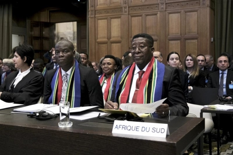 Ambassador the Republic of South Africa and Minister of Justice and Correctional Services Ronald Lamola, ICJ, Netherlands, Jan. 11, 2024. (AP)
