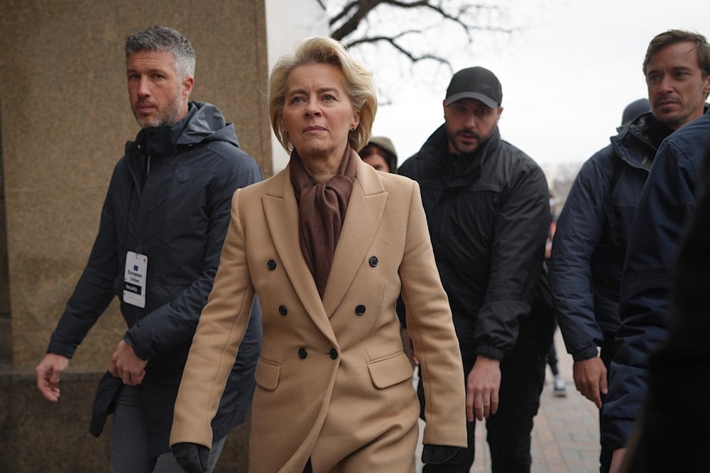 EU Commission President Ursula Von der Leyen walks in Ukraine, Saturday, Feb. 24, 2024. (AP)