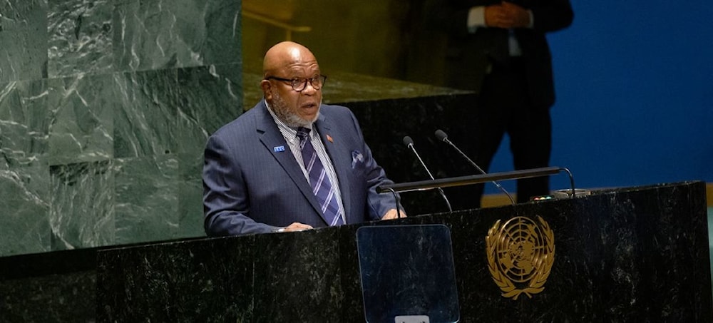 Dennis Francis, the President of the UN General Assembly, addresses a plenary meeting of the General Assembly in 2023 (UN)