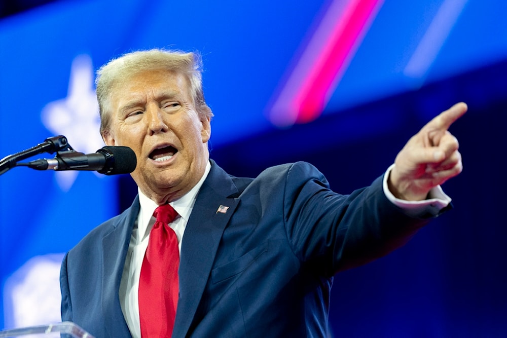 Republican presidential candidate former President Donald Trump speaks during the Conservative Political Action Conference, CPAC 2024, at National Harbor, in Oxon Hill, Md., Feb. 24, 2024. (AP)