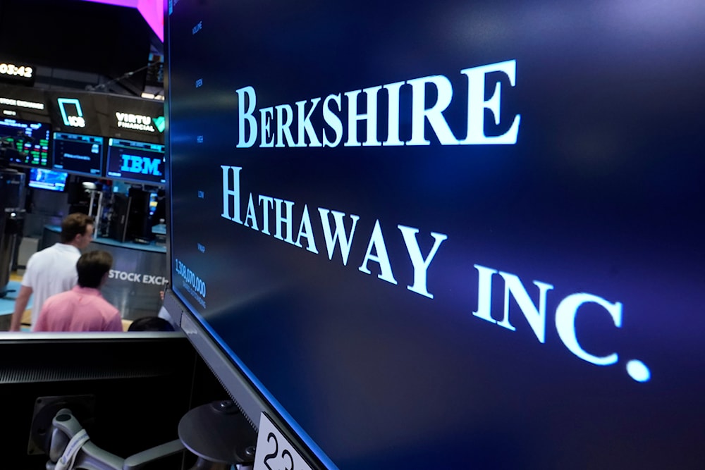 The logo for Berkshire Hathaway Inc. is displayed at a trading post on the floor of the New York Stock Exchange, Wednesday, Aug. 30, 2023.(AP)