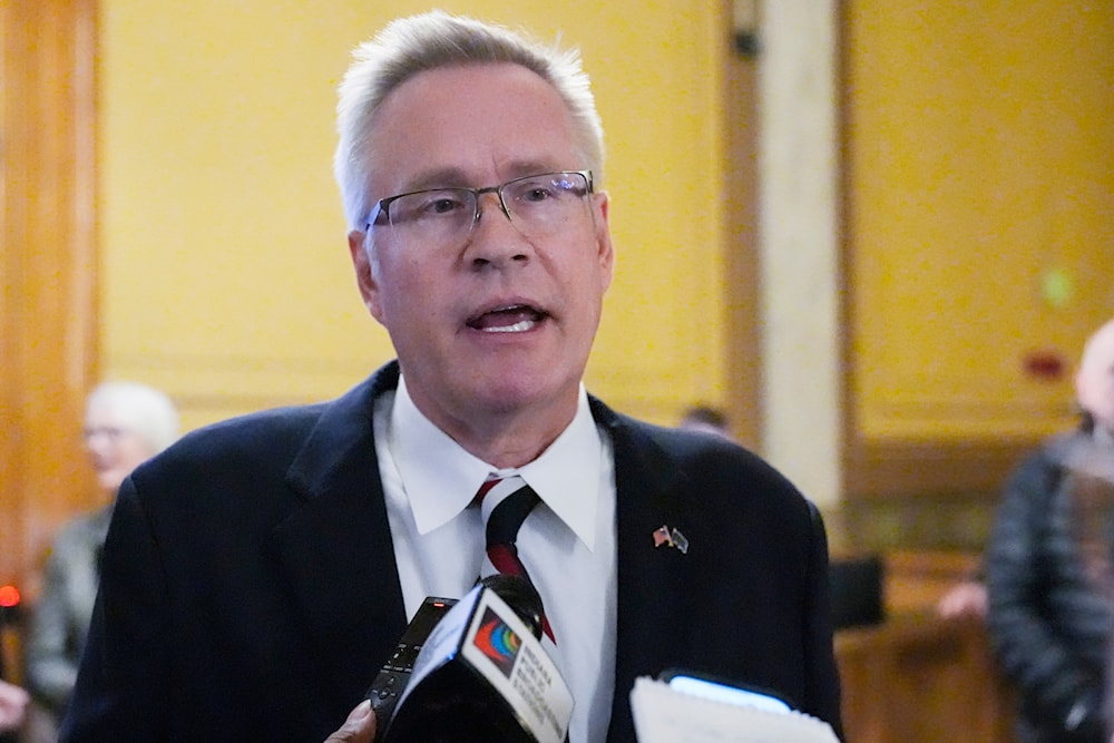 John Rust speaks with reporters following oral arguments before the Indiana Supreme Court at the Statehouse in Indianapolis, Monday, Feb. 12, 2024. (AP)