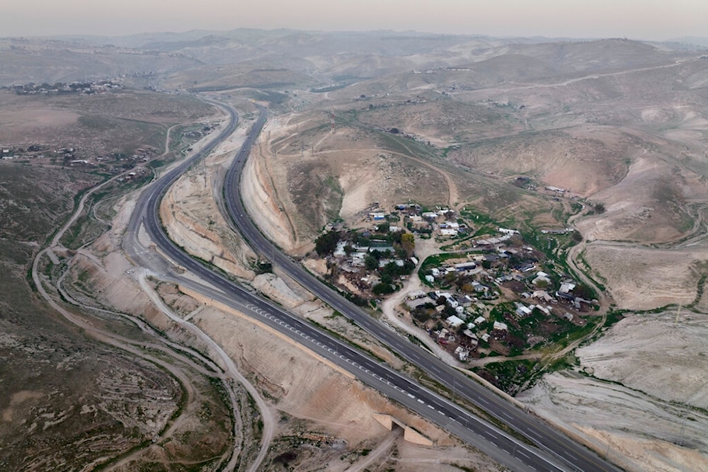 A view of the Bedouin hamlet of Khan al-Ahmar in the occupied West Bank, Tuesday, Jan. 24, 2023. (AP)