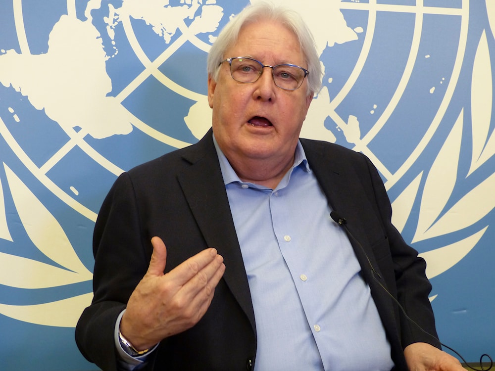  UN humanitarian aid coordinator Martin Griffiths speaks in Geneva, Switzerland, Thursday, May 18, 2023.(AP)