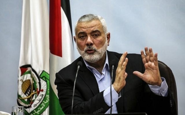 In this file photo taken on January 23, 2018 Hamas leader Ismail Haniyeh delivers a speech in Gaza City (Mahmud Hams/AFP)