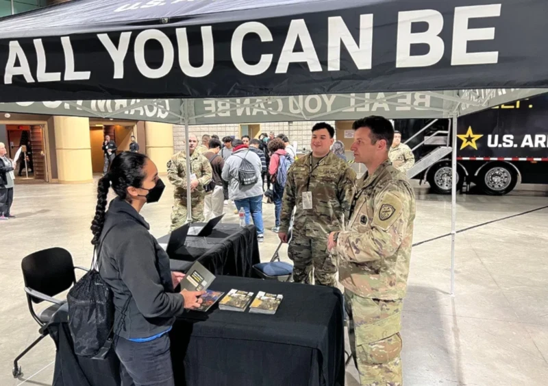 US Army recruiting efforts are seen April 14, 2023, at the Acura Grand Prix of Long Beach, California (US Department of Defense)