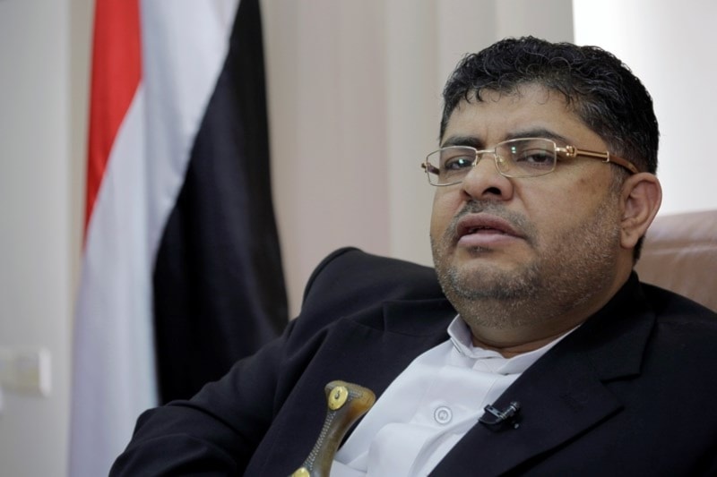 Mohammed Ali al-Houthi, a member of Yemen's Supreme Political Council, speaks to a reporter during an interview with AP in Sanaa, Yemen, on Tuesday March 19, 2019. (AP)