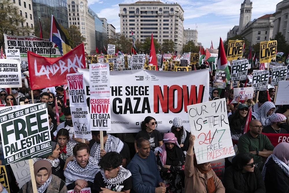 People rally during a pro-Palestinian demonstration asking to ceasefire in Gaza, in Washington, Saturday November 4, 2023. (AP)