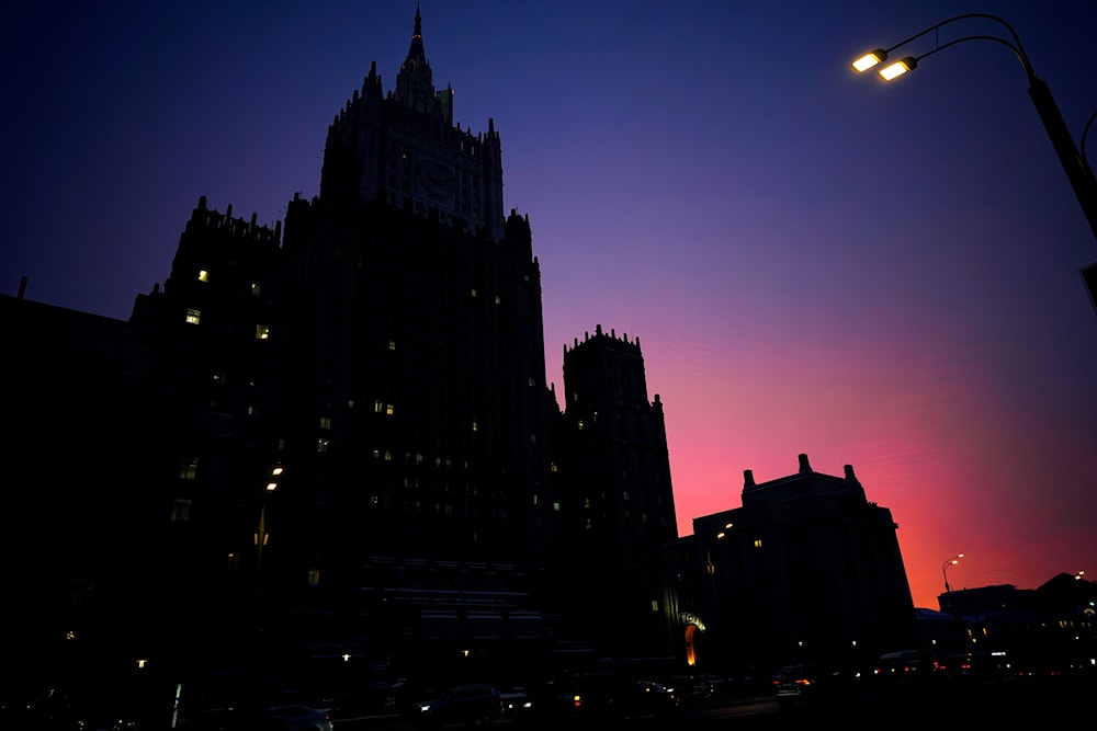 A view of the Russian Foreign Ministry building at sunrise in Moscow, Russia on Jan. 18, 2024. (AP)