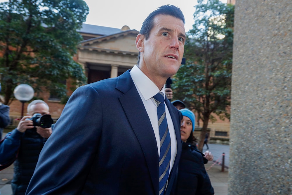 Former Australian soldier Ben Roberts-Smith arrives at the Federal Court in Sydney on June 9, 2021 (AP)