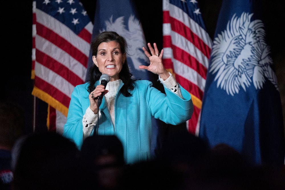 Republican presidential candidate Nikki Haley speaks during a campaign event at New Realm Brewing Co., Feb. 4, 2024, in Charleston, South Carolina (AP)