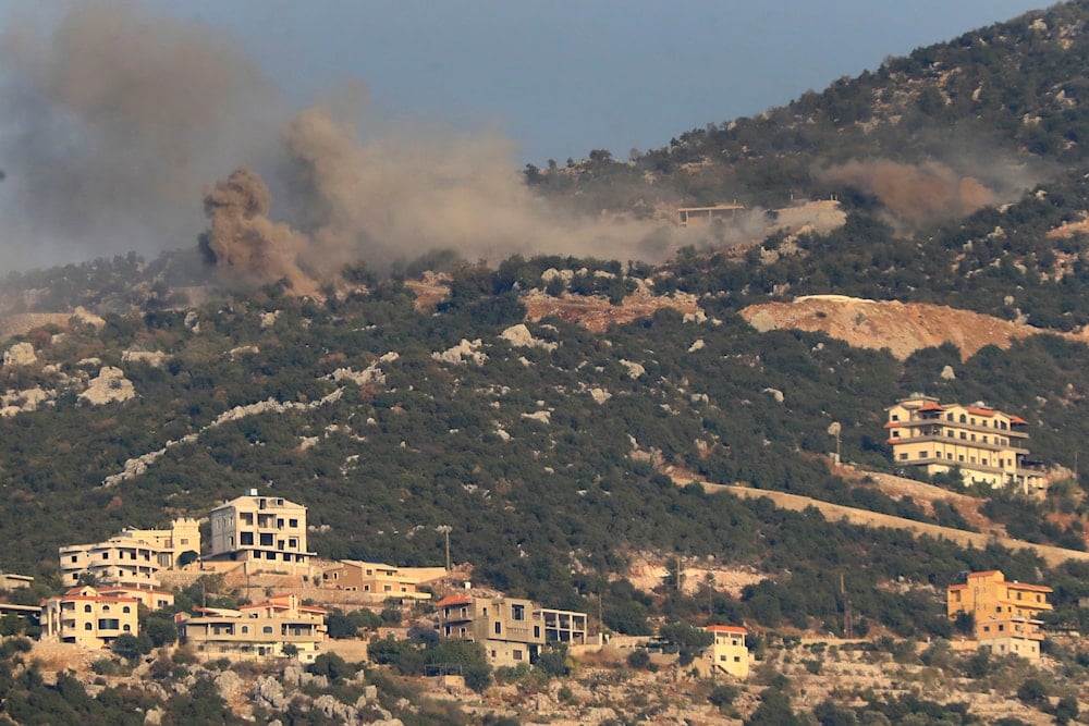 Smoke rises from Israeli shelling on the outskirts of the Lebanese village of Kfar Shouba, Lebanon, Saturday, Oct. 14, 2023(AP)