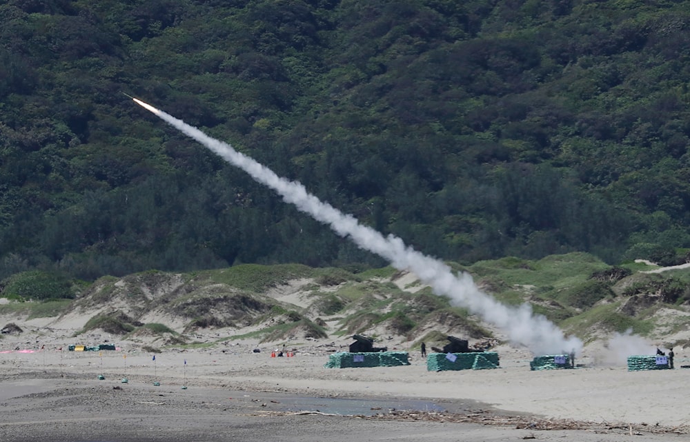 A stinger missile is launched during a live fire drill in Pingtung County, Southern Taiwan, Tuesday, July 4, 2023. (AP)